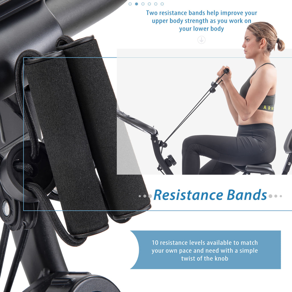 Folding Exercise Bike, Fitness Upright And Recumbent X-Bike With 16-Level Adjustable Resistance, Arm Bands And Backrest