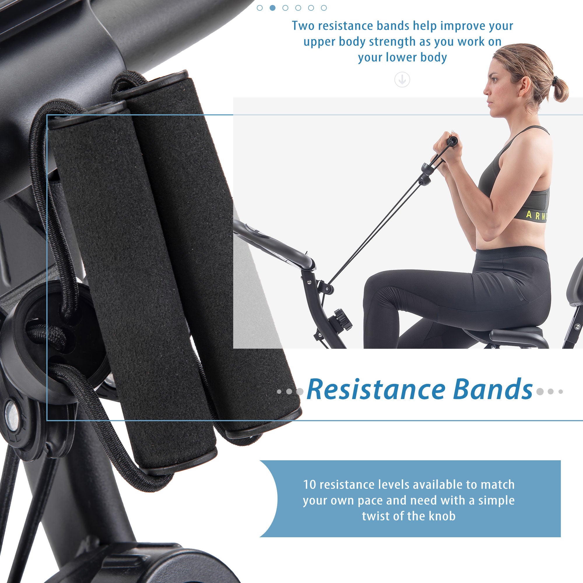 Folding Exercise Bike, Fitness Upright And Recumbent X-Bike With 16-Level Adjustable Resistance, Arm Bands And Backrest