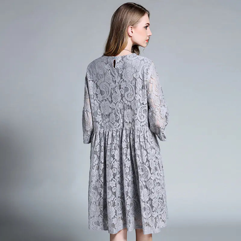 Lace Dress Autumn Plus Size Lace Dress with Bell Sleeves