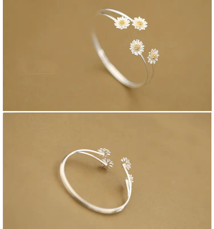 Silver Double Layer Daisy Bracelet S925