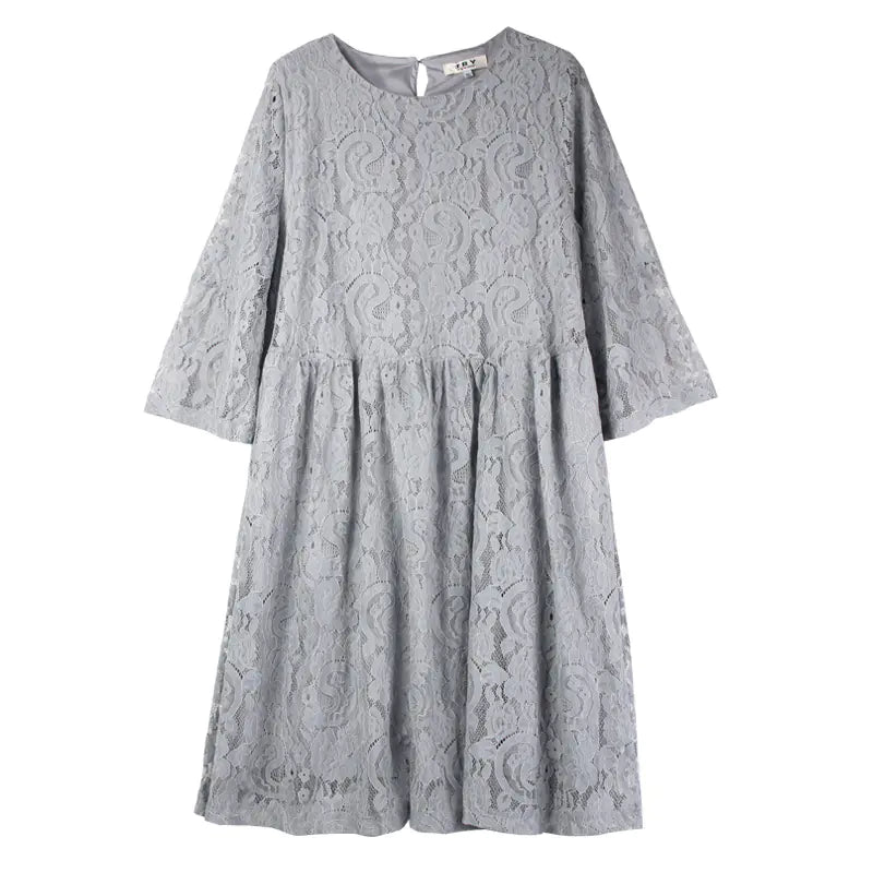 Lace Dress Autumn Plus Size Lace Dress with Bell Sleeves